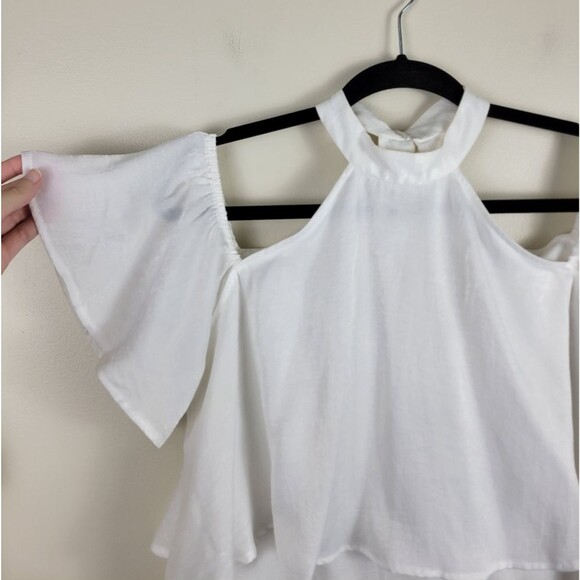 Show Me Your Mumu Solid White Kaitlin  Ruffle Tie Neck Mini Dress - Picture 5 of 12